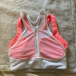 Lululemon Athletica neon orange  and White Sports Bra- size 4